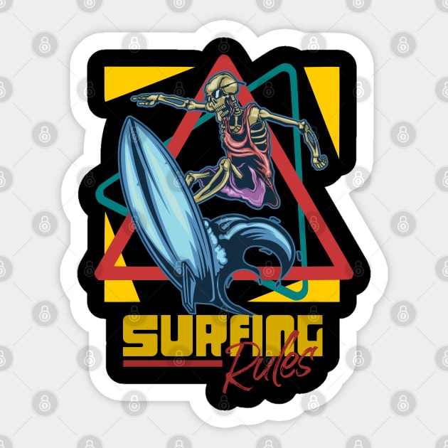 Surfing Rules skull surfer vintage retro Sticker by SpaceWiz95